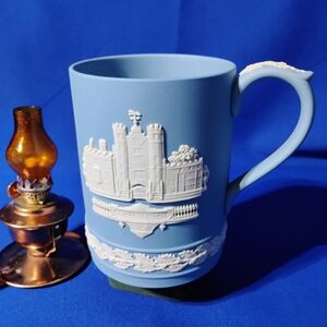 Blue Ceramic Mug with White Detailing